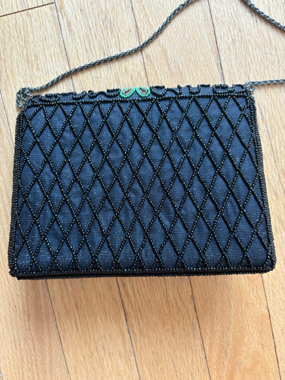 Vintage beaded crossbody clutch with metal chain and embellishments new - Picture 6 of 9